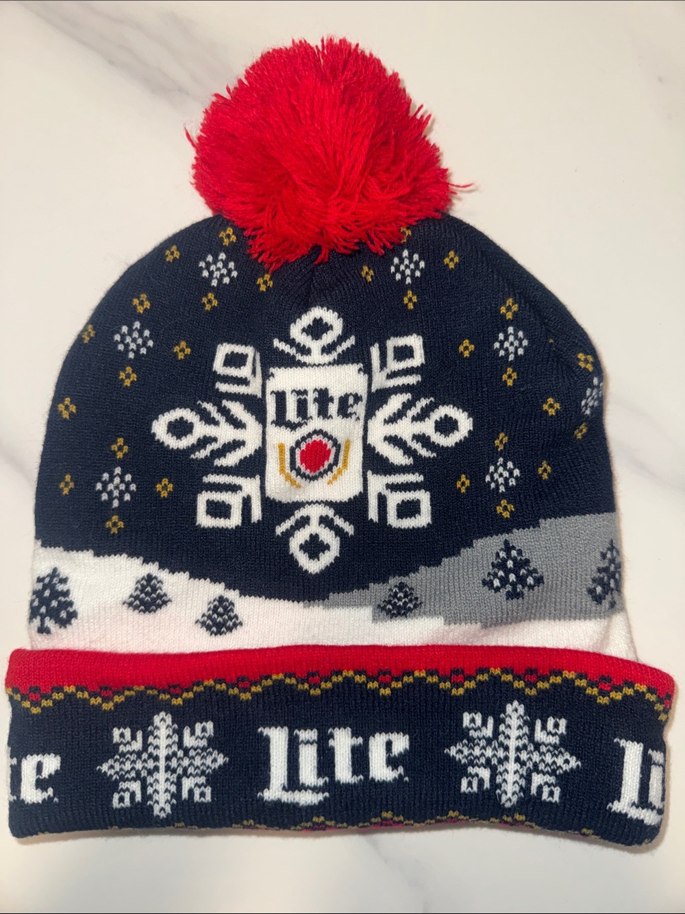 Miller Lite Navy & Red Pom Beanie